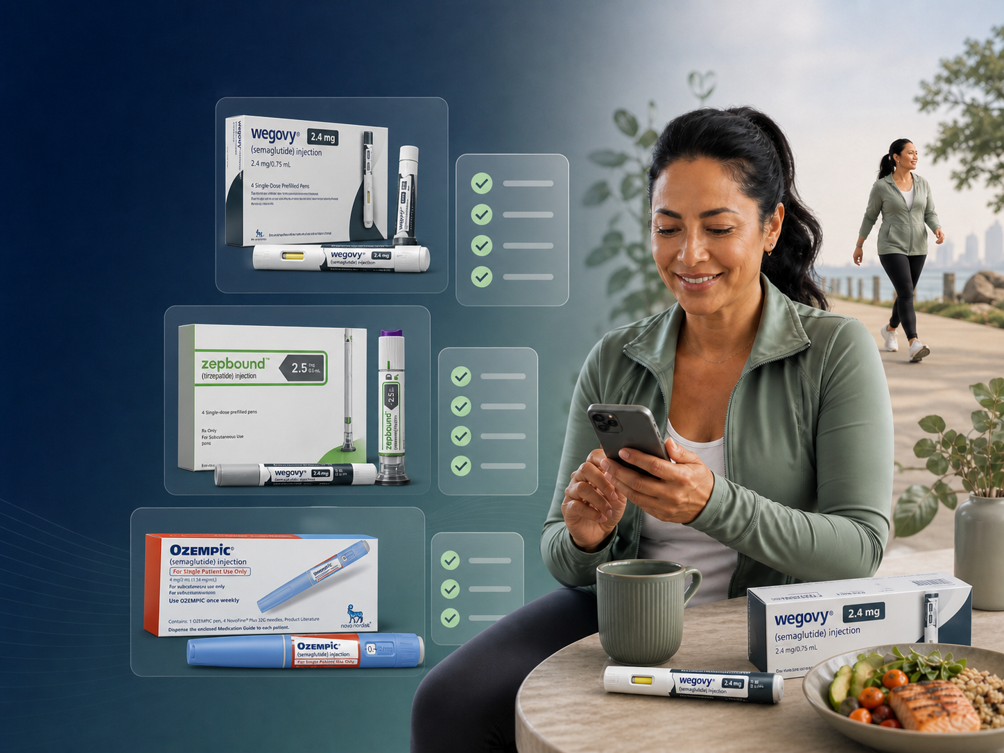 A BridgeWell member outdoors in nature — the whole-person model coordinating coaching, nutrition, movement, and medication education